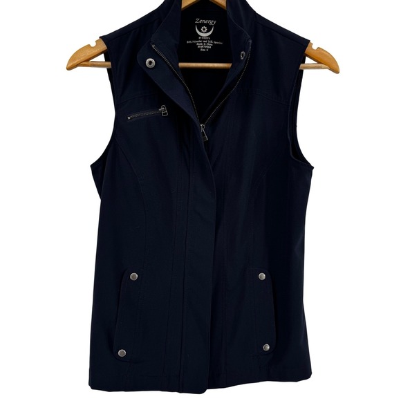 Chico's Jackets & Blazers - Chicos Zenergy Womens Navy Blue Full Zip Utility Vest Mock Neck Size 0 Small